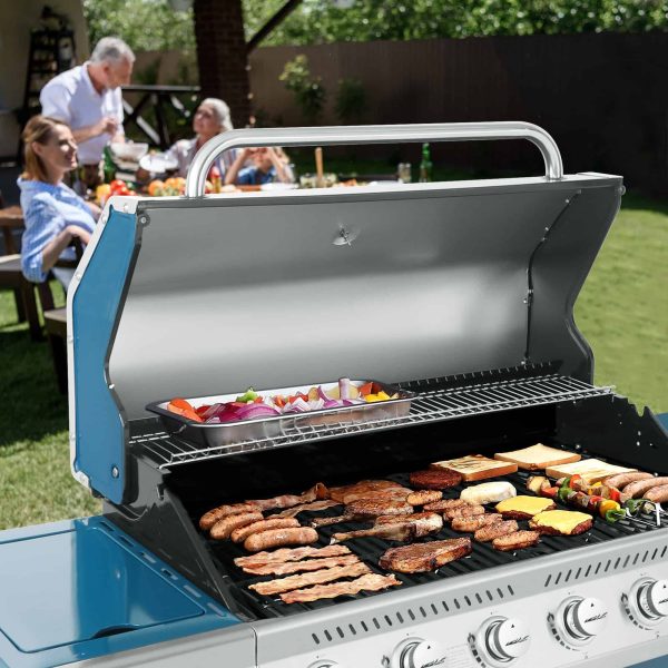 Blue 6-Burner Liquid Propane Gas Grill with 1 Side Burner - Image 9