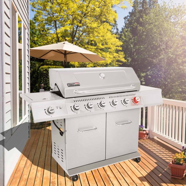 Stainless Steel 6-Burner Liquid Propane Gas Grill with 1 Side Burner - Image 3
