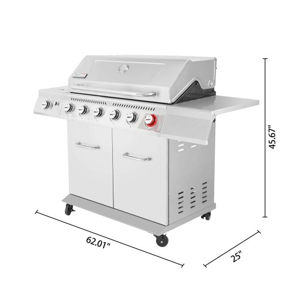 Stainless Steel 6-Burner Liquid Propane Gas Grill with 1 Side Burner - Image 18