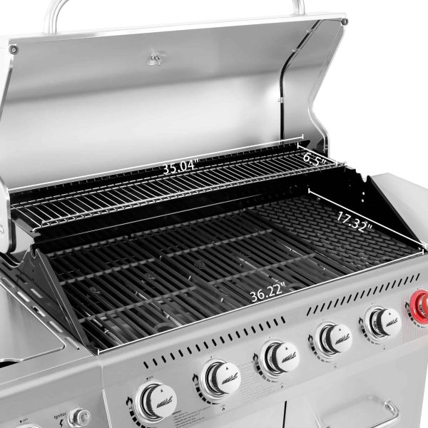 Stainless Steel 6-Burner Liquid Propane Gas Grill with 1 Side Burner - Image 7