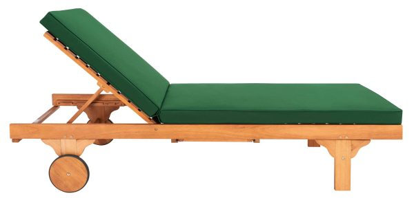 Newport Natural Wood Frame Stationary Chaise Lounge Chair(s) with Green Cushioned Seat - Image 4