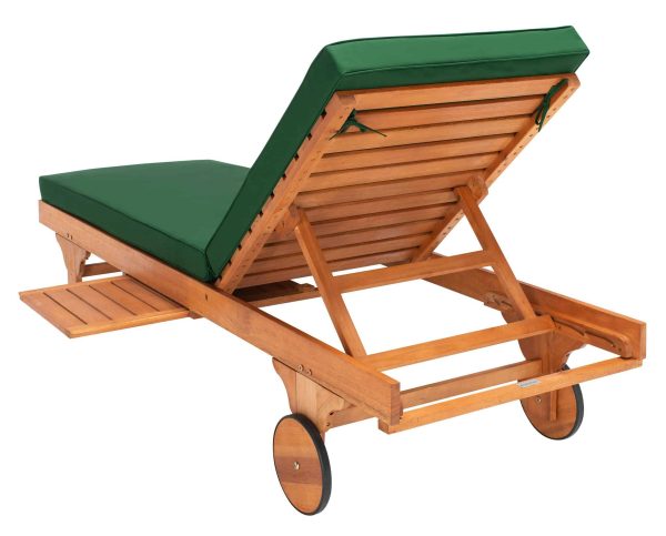 Newport Natural Wood Frame Stationary Chaise Lounge Chair(s) with Green Cushioned Seat - Image 7