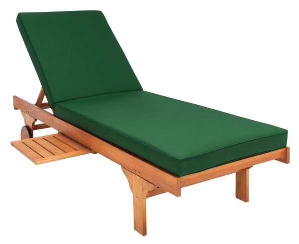 Newport Natural Wood Frame Stationary Chaise Lounge Chair(s) with Green Cushioned Seat - Image 2