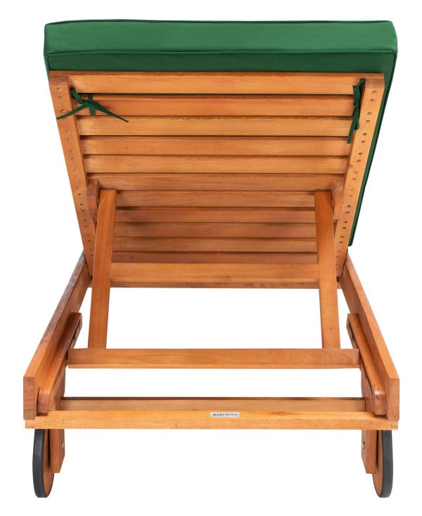 Newport Natural Wood Frame Stationary Chaise Lounge Chair(s) with Green Cushioned Seat - Image 6