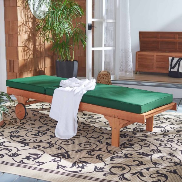 Newport Natural Wood Frame Stationary Chaise Lounge Chair(s) with Green Cushioned Seat - Image 3