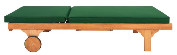 Newport Natural Wood Frame Stationary Chaise Lounge Chair(s) with Green Cushioned Seat - Image 5