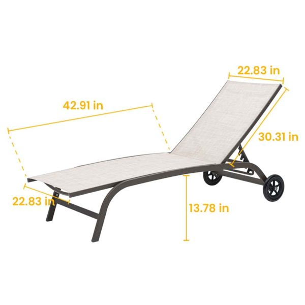 Crestlive Products Patio chaise lounge Set of 2 Aluminum Frame In Classic Brown with Off-white Textilene Fabric Sling Seat - Image 7