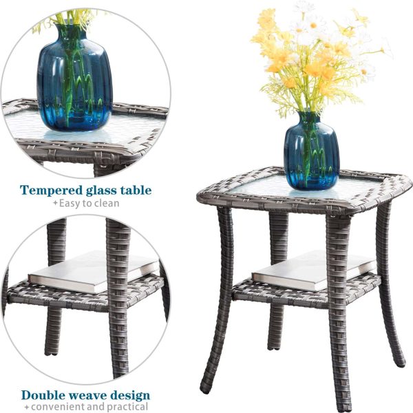 Ovios 2 Rattan Grey Rattan with Denim Blue Cushions Iron Frame Swivel Rocking Chair with Blue Cushioned Seat - Image 5