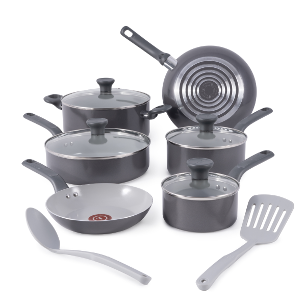 Easy Care Ceramic Non-Stick, 12 Piece Pots and Pans Cookware Set, Grey - Image 2