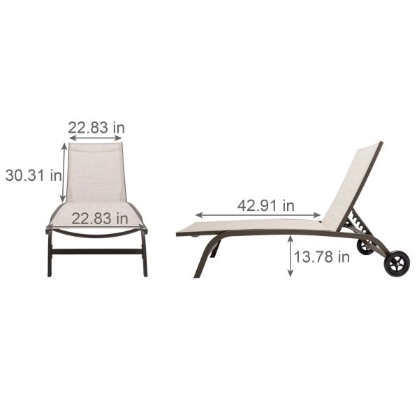 Crestlive Products Patio chaise lounge Set of 2 Aluminum Frame In Classic Brown with Off-white Textilene Fabric Sling Seat - Image 4