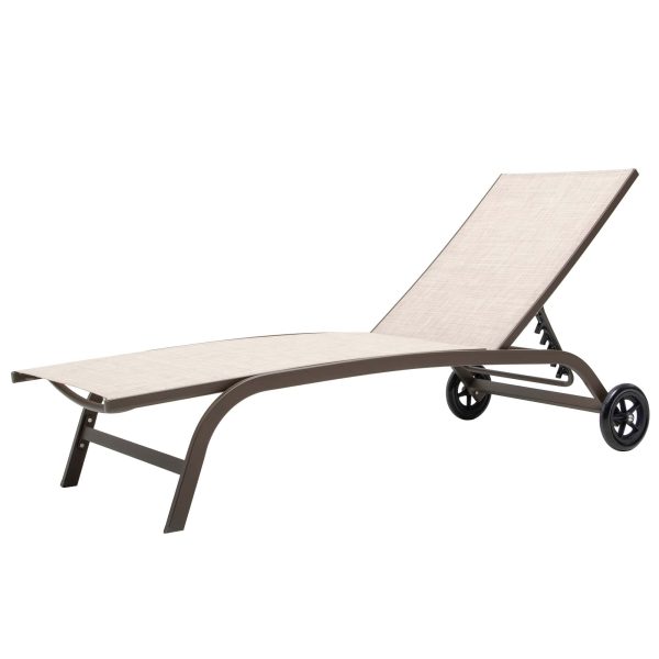 Crestlive Products Patio chaise lounge Set of 2 Aluminum Frame In Classic Brown with Off-white Textilene Fabric Sling Seat - Image 3