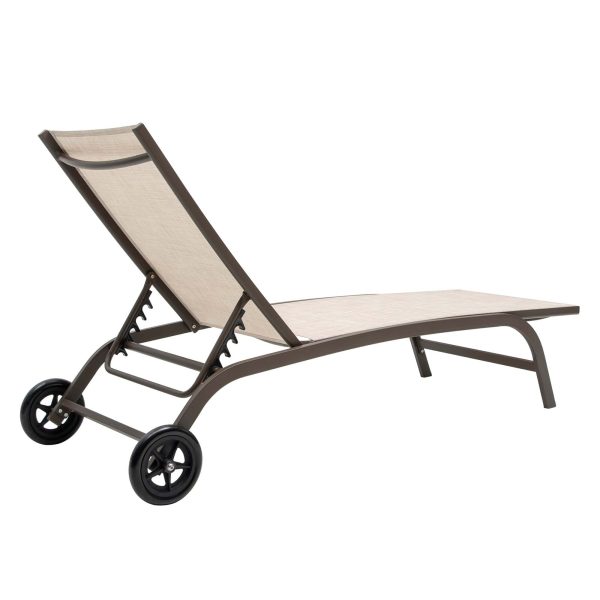 Crestlive Products Patio chaise lounge Set of 2 Aluminum Frame In Classic Brown with Off-white Textilene Fabric Sling Seat - Image 2