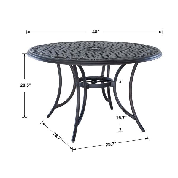 Mondawe Aluminum Round Outdoor Dining Table 48-in W x 48-in L with Umbrella Hole - Image 8