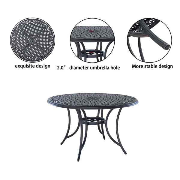 Mondawe Aluminum Round Outdoor Dining Table 48-in W x 48-in L with Umbrella Hole - Image 3