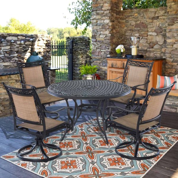 Mondawe Aluminum Round Outdoor Dining Table 48-in W x 48-in L with Umbrella Hole - Image 2