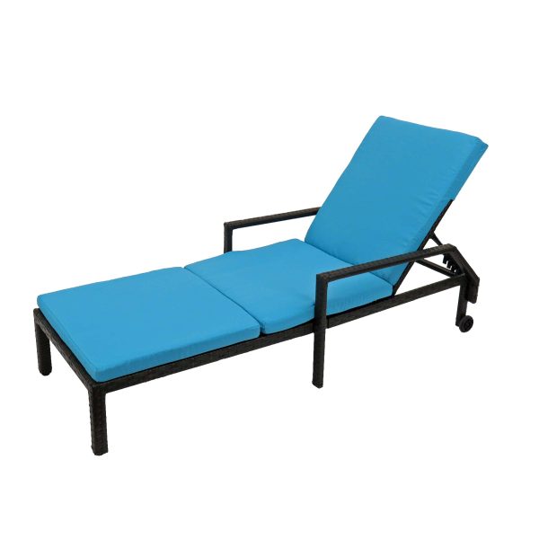 Outdoor Living Poly-lumber Frame Stationary Chaise Lounge Chair with Blue Cushioned Seat