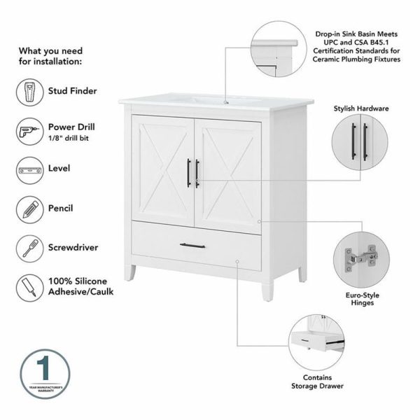 Furniture Key West 32W Bathroom Vanity with Sink in White Ash - Image 3