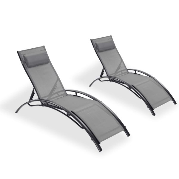 Patio Chair Set of 2 Metal Frame Stationary Chaise Lounge Chair(s) with Gray Textilene Sling Seat - Image 2