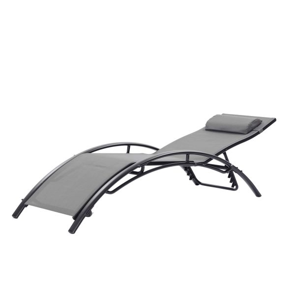 Patio Chair Set of 2 Metal Frame Stationary Chaise Lounge Chair(s) with Gray Textilene Sling Seat - Image 8