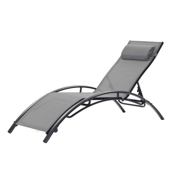 Patio Chair Set of 2 Metal Frame Stationary Chaise Lounge Chair(s) with Gray Textilene Sling Seat - Image 4