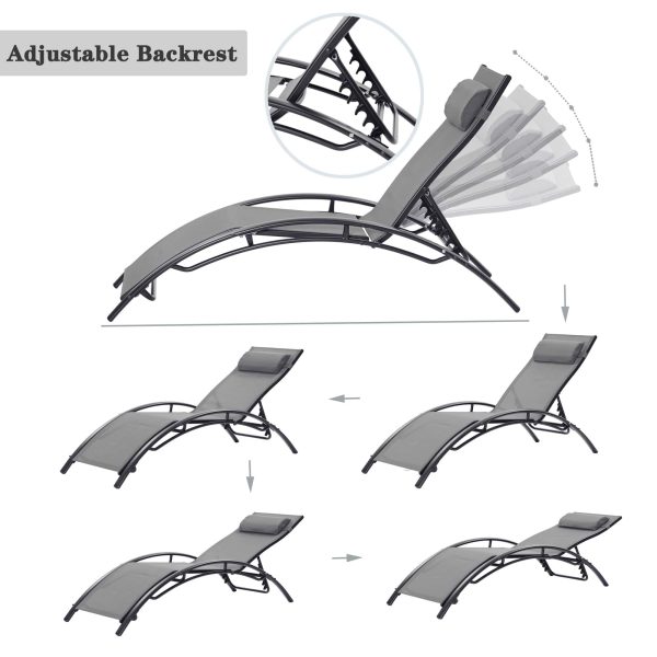 Patio Chair Set of 2 Metal Frame Stationary Chaise Lounge Chair(s) with Gray Textilene Sling Seat - Image 5