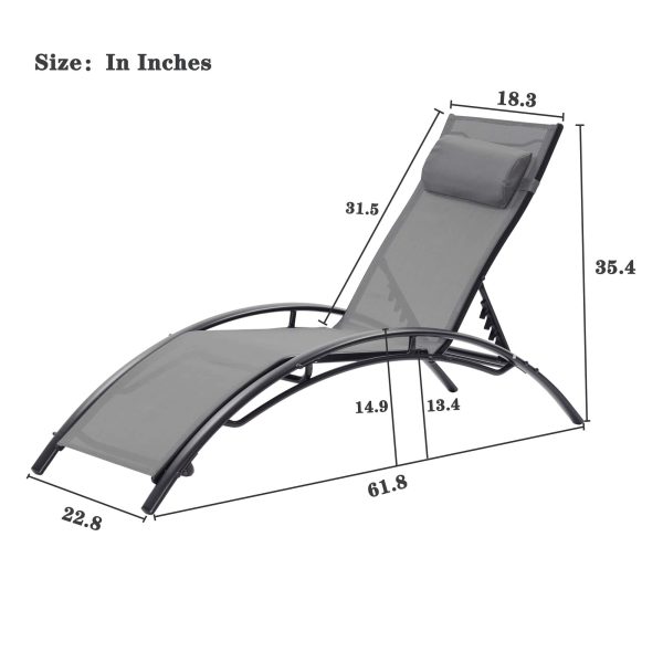 Patio Chair Set of 2 Metal Frame Stationary Chaise Lounge Chair(s) with Gray Textilene Sling Seat - Image 11