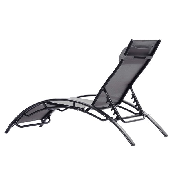 Patio Chair Set of 2 Metal Frame Stationary Chaise Lounge Chair(s) with Gray Textilene Sling Seat - Image 9