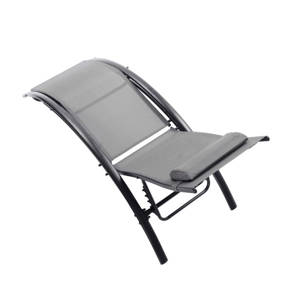Patio Chair Set of 2 Metal Frame Stationary Chaise Lounge Chair(s) with Gray Textilene Sling Seat - Image 6