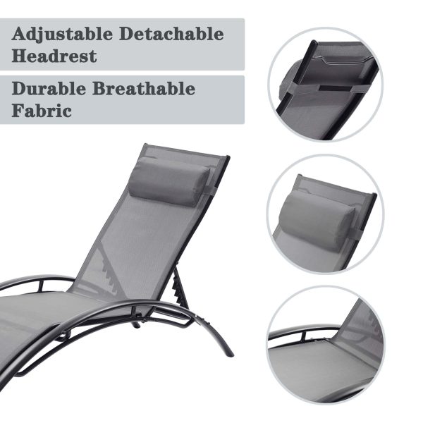 Patio Chair Set of 2 Metal Frame Stationary Chaise Lounge Chair(s) with Gray Textilene Sling Seat - Image 7