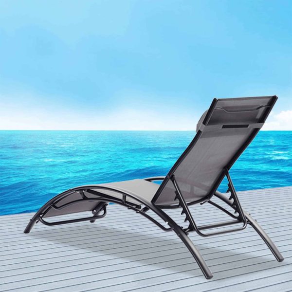 Patio Chair Set of 2 Metal Frame Stationary Chaise Lounge Chair(s) with Gray Textilene Sling Seat - Image 10