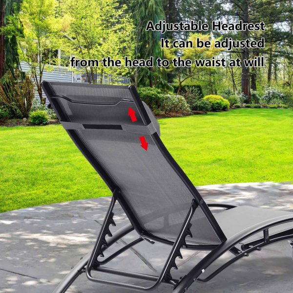 Patio Chair Set of 2 Metal Frame Stationary Chaise Lounge Chair(s) with Gray Textilene Sling Seat - Image 14