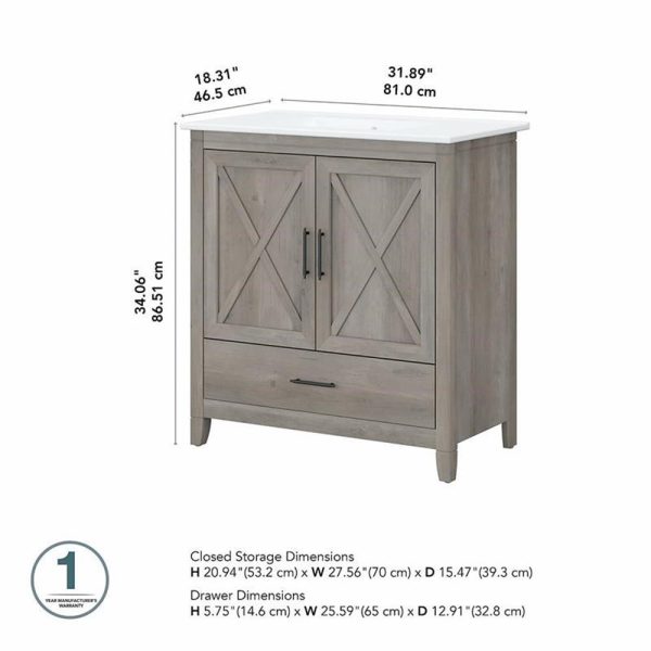 Furniture Key West 32W Bathroom Vanity with Sink in Driftwood Gray - Image 2