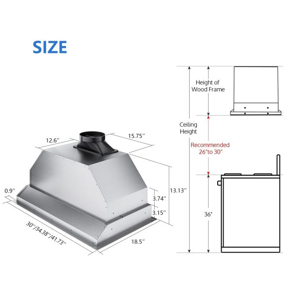 IKTCH 30 inch Built-in/Insert Range Hood 900 CFM, Ducted/Ductless Convertible Duct, Stainless Steel Kitchen Vent Hood - Image 2