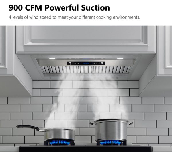 IKTCH 30 inch Built-in/Insert Range Hood 900 CFM, Ducted/Ductless Convertible Duct, Stainless Steel Kitchen Vent Hood - Image 7