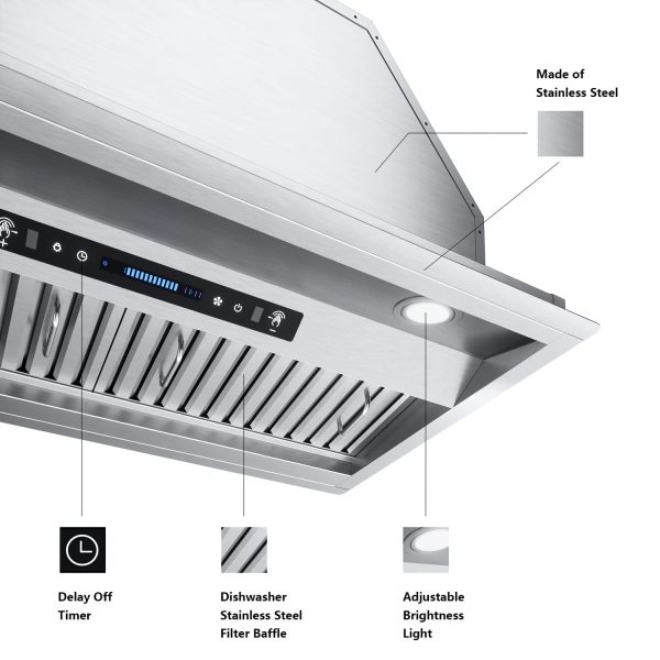 IKTCH 30 inch Built-in/Insert Range Hood 900 CFM, Ducted/Ductless Convertible Duct, Stainless Steel Kitchen Vent Hood - Image 3