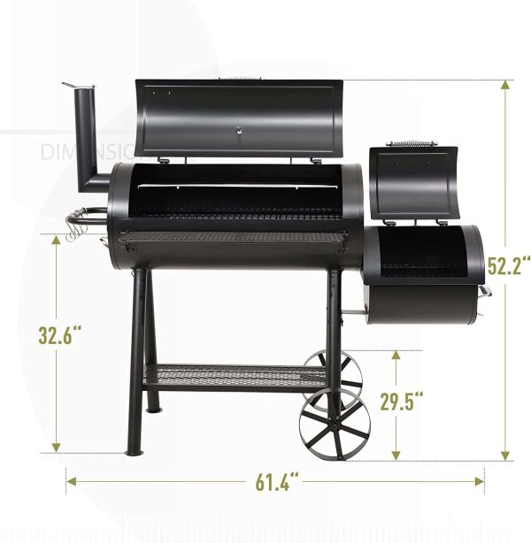 MFSTUDIO Heavy Duty Smoker, X-Large Charcoal Grill with Offset Smoker, 942 sq.in. Cooking Area, Black - Image 7