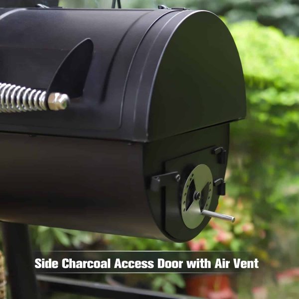 MFSTUDIO Heavy Duty Smoker, X-Large Charcoal Grill with Offset Smoker, 942 sq.in. Cooking Area, Black - Image 9