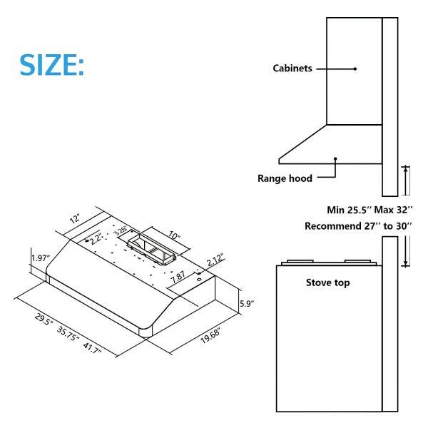 IKTCH 30 Inch Under Cabinet Range Hood with 900-CFM, 4 Speed Gesture Sensing   Touch Control Panel (IKC01-30) - Image 3