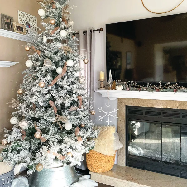 Fraser Hill Farm 9-ft Mountain Pine Pre-lit Flocked White Artificial Christmas Tree with Clear Incandescent Lights - Image 6