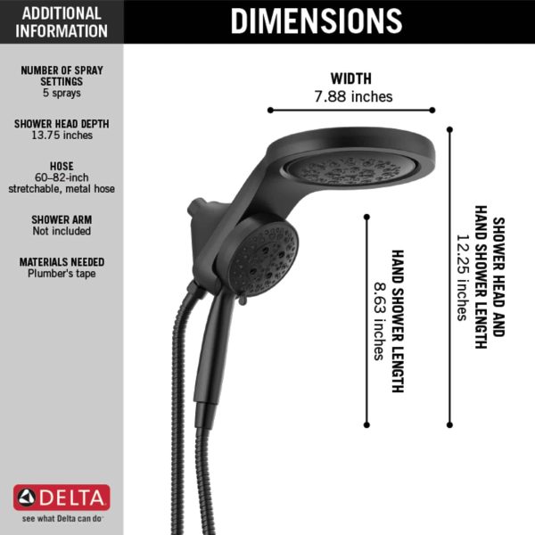 Matte Black Round Rain Shower Head Handheld Shower Head 2.5-GPM (9.5-LPM) - Image 20