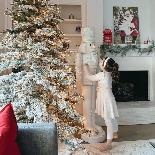Fraser Hill Farm 9-ft Mountain Pine Pre-lit Flocked White Artificial Christmas Tree with Clear Incandescent Lights - Image 2