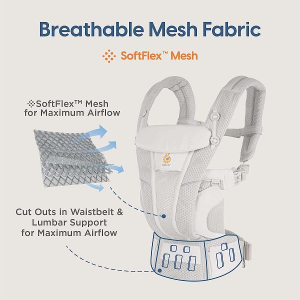 Ergobaby All Carry Positions Breathable Mesh Baby Carrier with Enhanced Lumbar Support   Airflow (7-45 Lb), Omni Breeze, Pearl Grey - Image 5