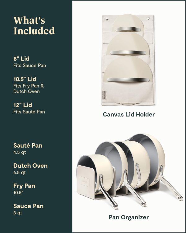 Caraway Nonstick Ceramic Cookware Set (12 Piece) Pots, Pans, 3 Lids and Kitchen Storage   Cream - Image 6
