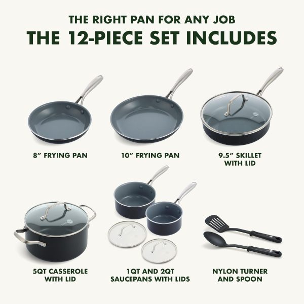 Swift Healthy Ceramic Nonstick, 12 Piece Cookware Pots and Pans Set, Black - Image 6