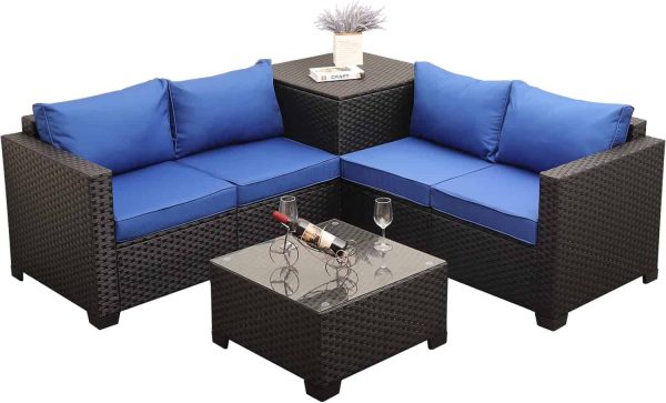 Outdoor PE Wicker Furniture Set 4 Piece Patio Black Rattan Sectional Loveseat Couch Set Conversation Sofa - Image 8