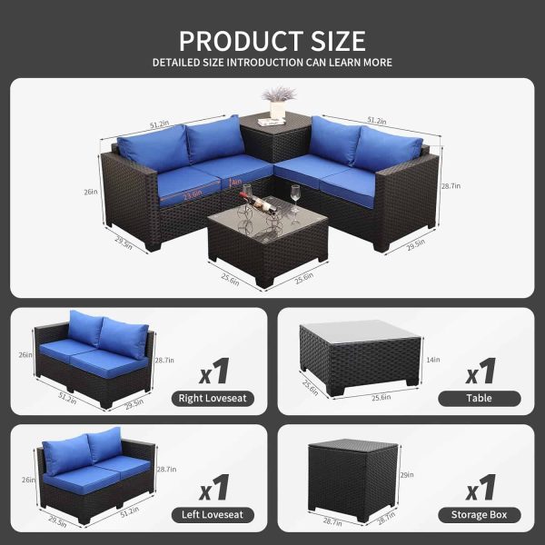 Outdoor PE Wicker Furniture Set 4 Piece Patio Black Rattan Sectional Loveseat Couch Set Conversation Sofa - Image 2
