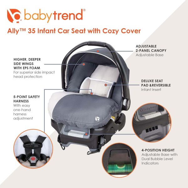 Baby Trend Ally Newborn Baby Infant Car Seat Carrier Travel System with Harness and Extra Cozy Cover, Gray Magnolia - Image 7