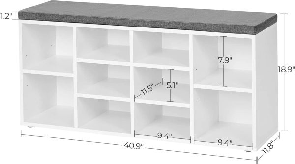 Shoe Bench with Cushion, Storage Bench with Padded Seat, Entryway Bench, White and Gray ULHS10WT - Image 3