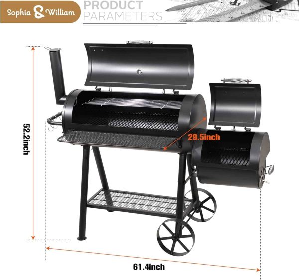 Sophia   William Heavy-Duty Charcoal Smoker Grills Extra Large Outdoor BBQ Gill - Image 7