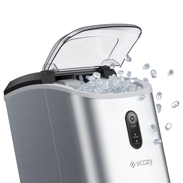 ecozy Nugget Ice Maker Countertop   Chewable Pellet Ice Cubes, 33 lbs Daily Output, Stainless Steel Housing, Silver
